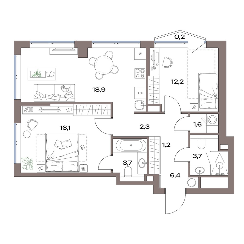 Планировка 67.3 м²