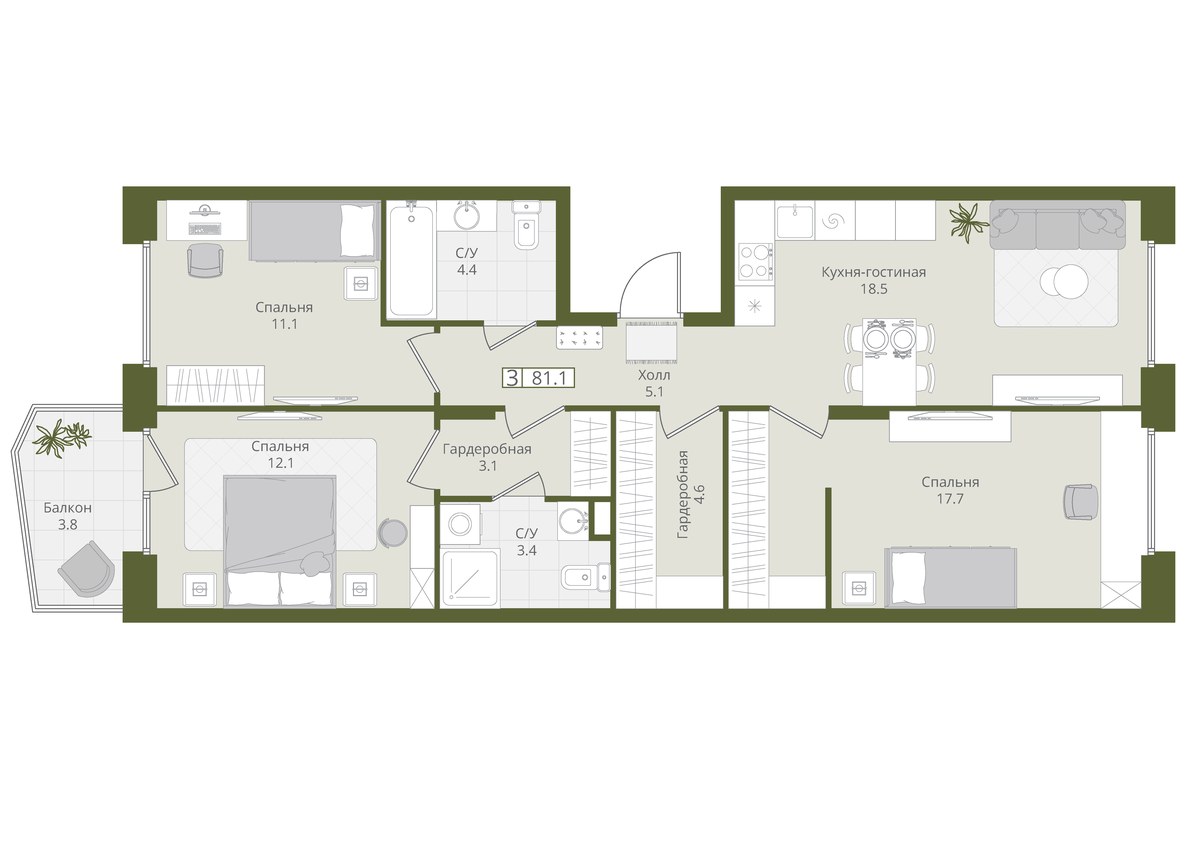 Планировка 81.1 м²