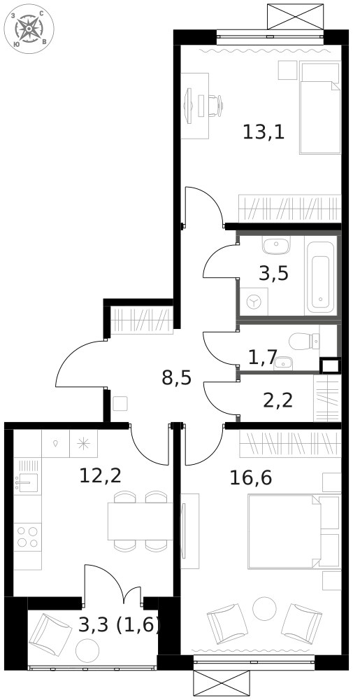 Планировка 59.4 м²