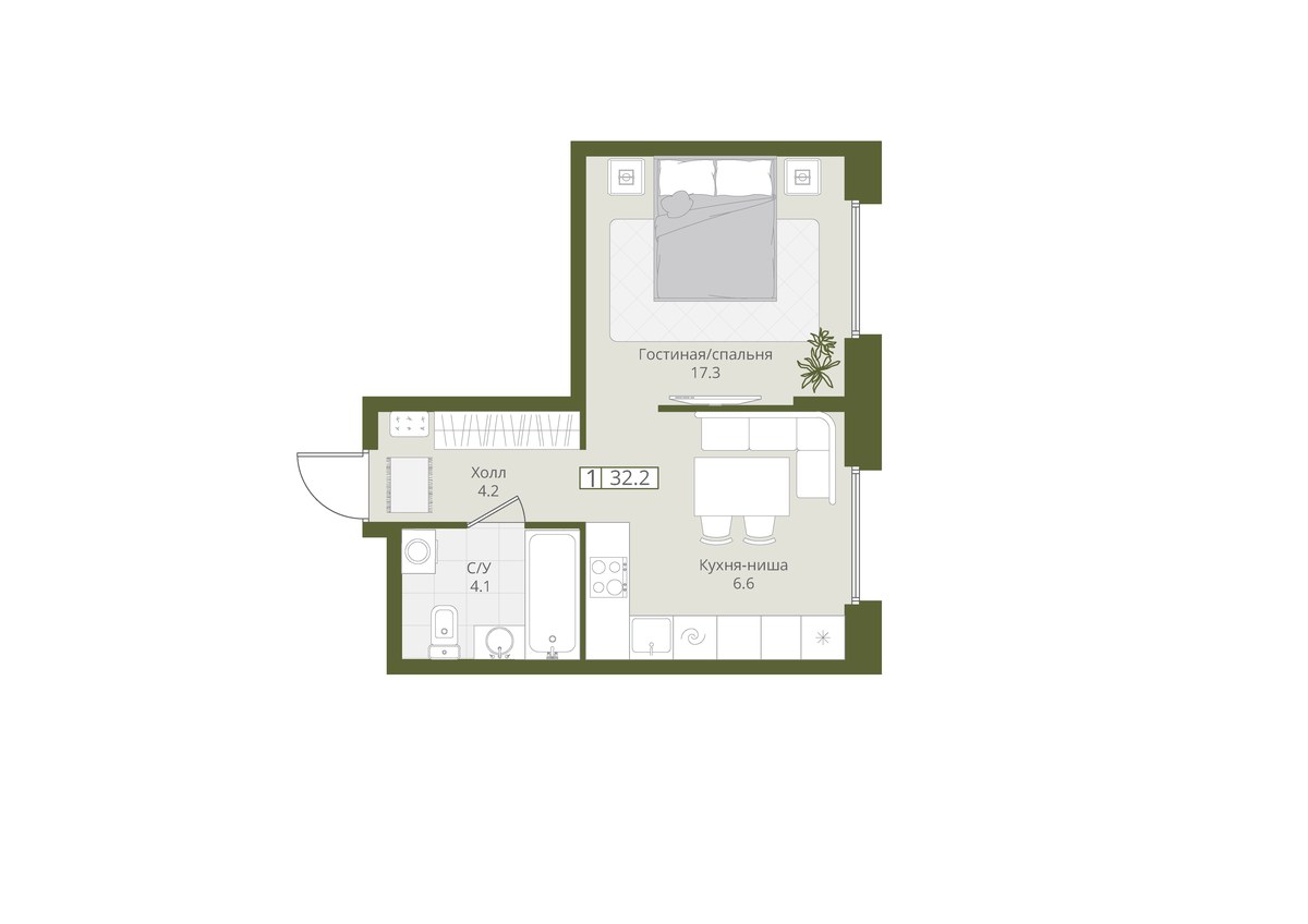 Планировка 32.2 м²