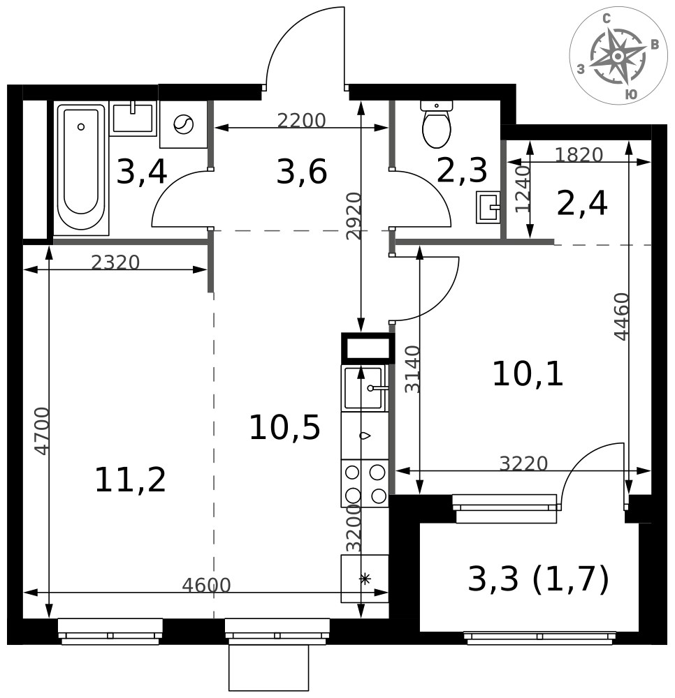 Планировка 45.2 м²