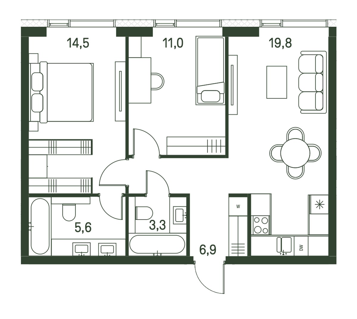 Планировка 61.1 м²