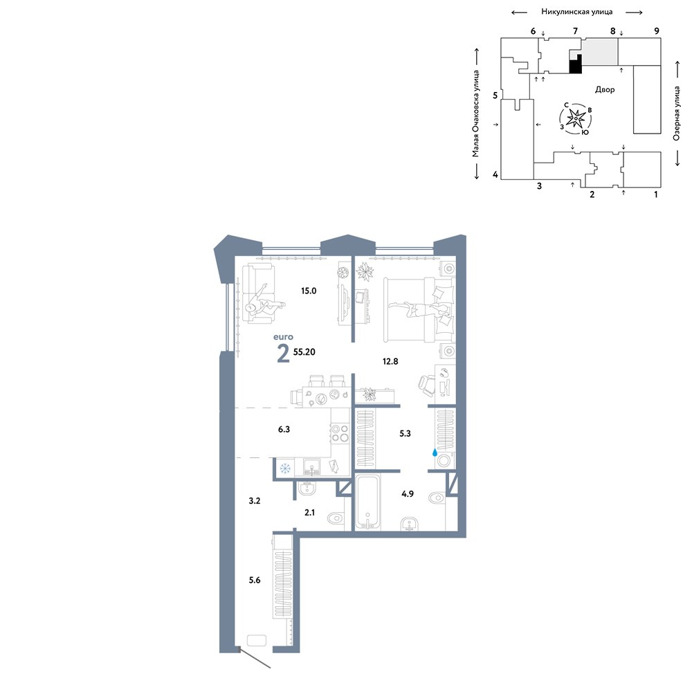 Планировка 55.2 м²