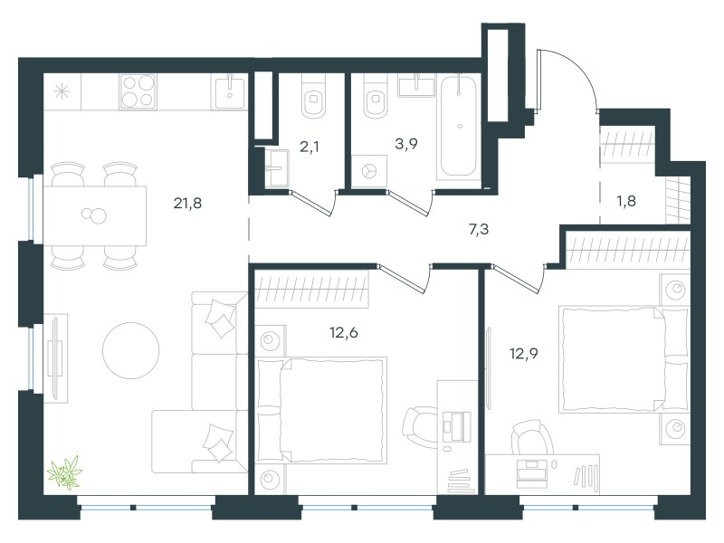 Планировка 62.4 м²