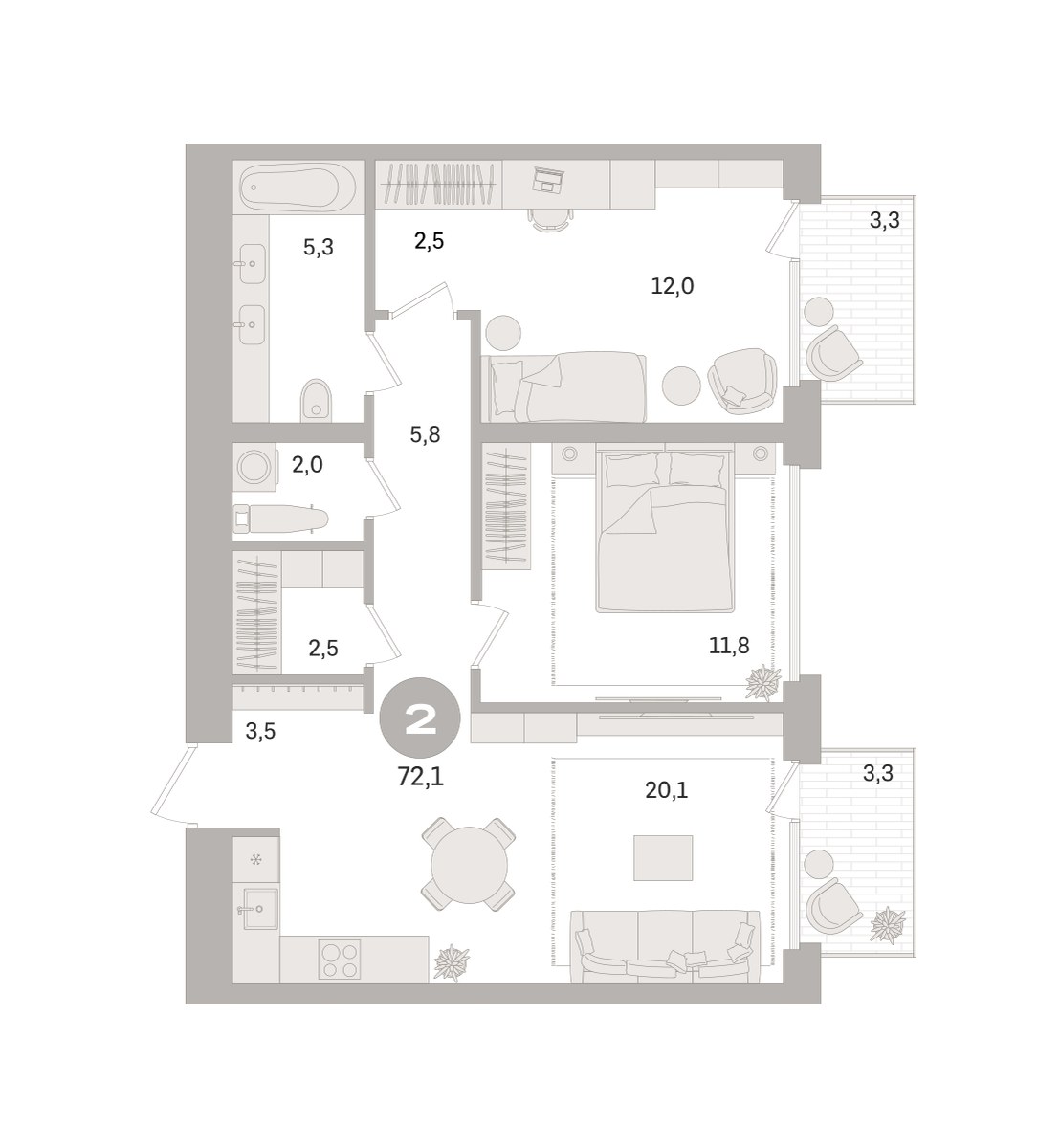 Планировка 72.1 м²