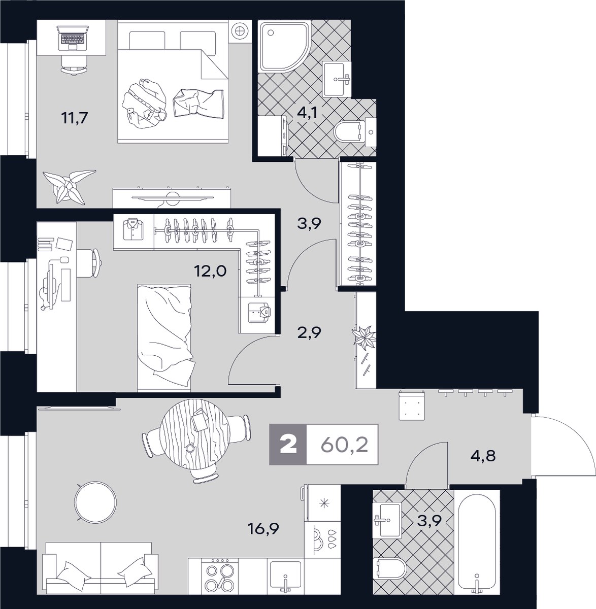 Планировка 60.2 м²