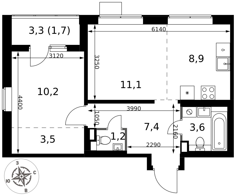 Планировка 47.6 м²