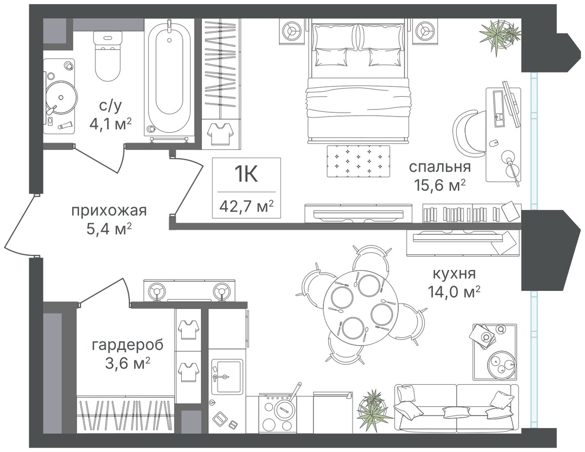 Планировка 42.7 м²
