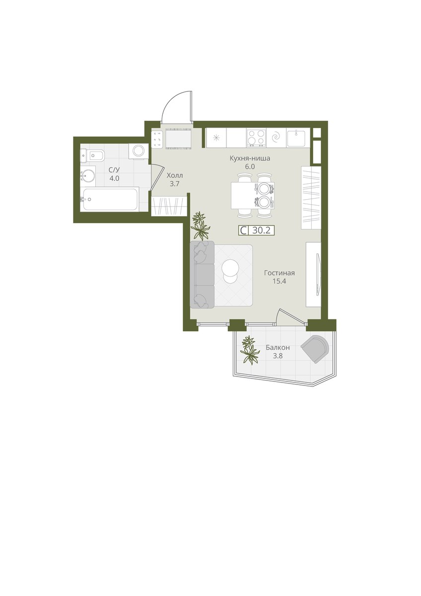 Планировка 30.2 м²
