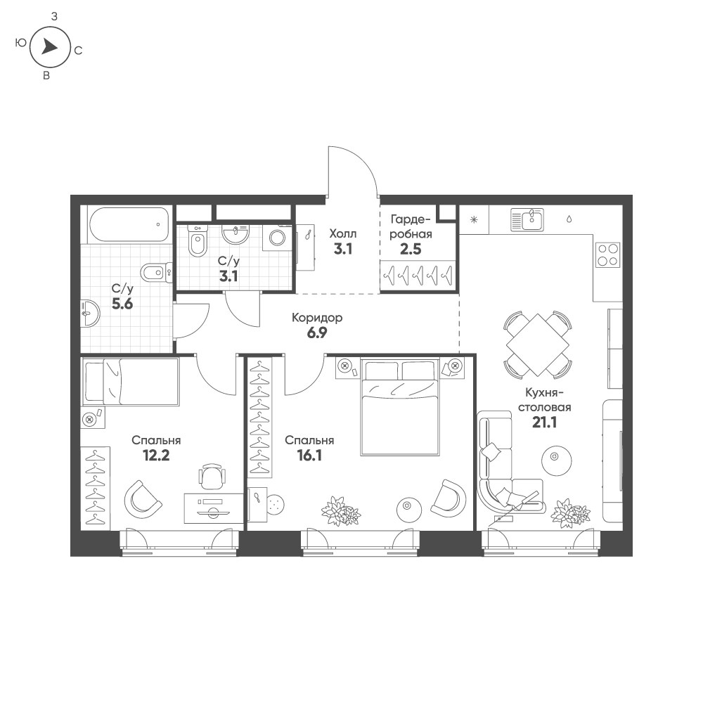 Планировка 70.6 м²