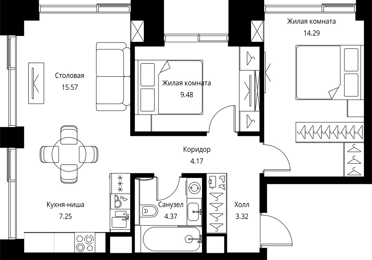 Планировка 58.45 м²