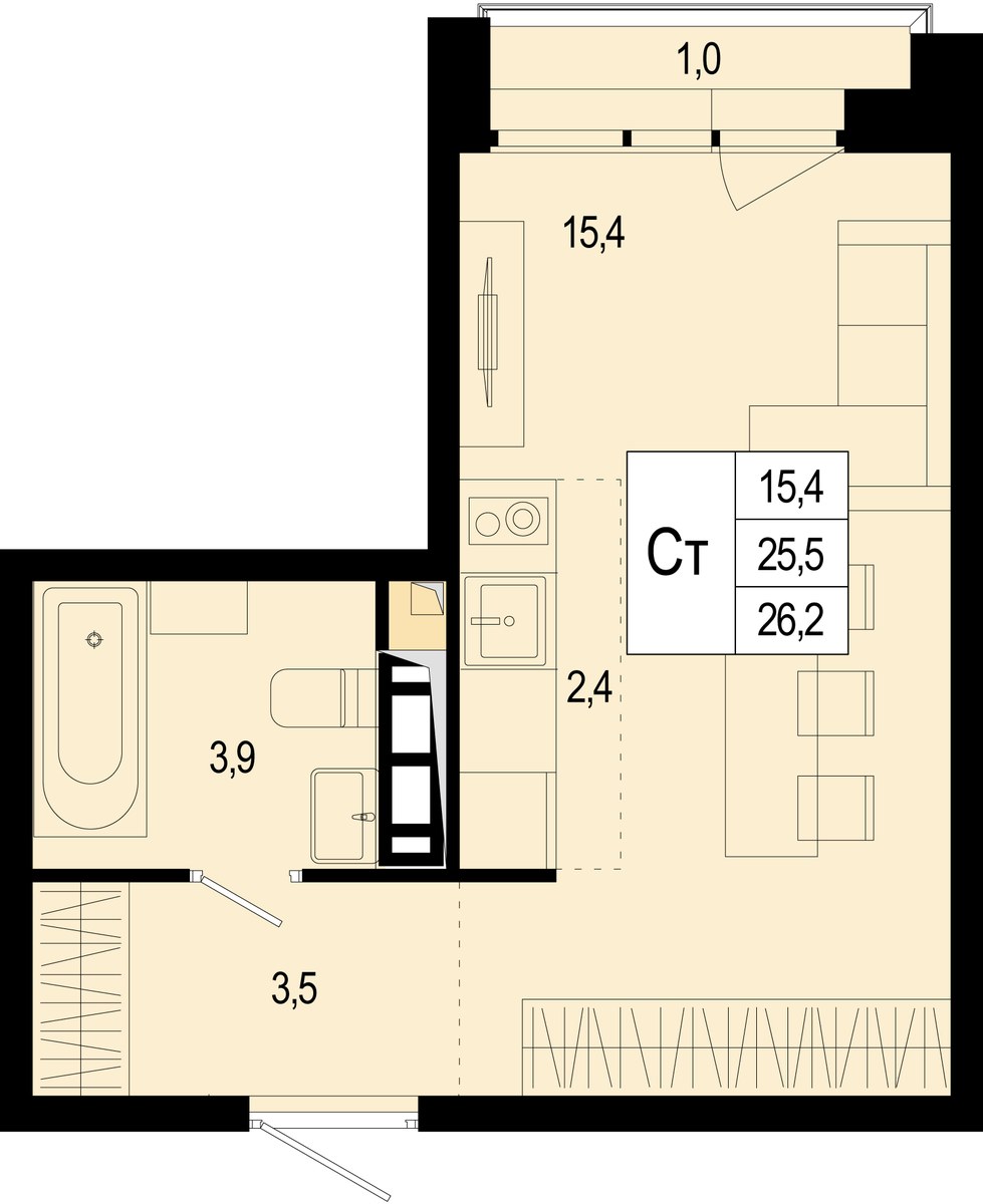 Планировка 25.7 м²