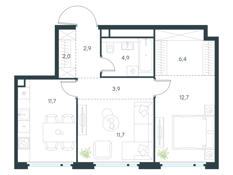 Планировка 56.2 м²