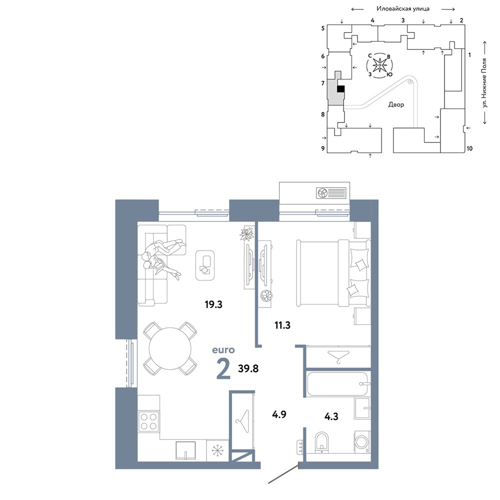 Планировка 39.8 м²