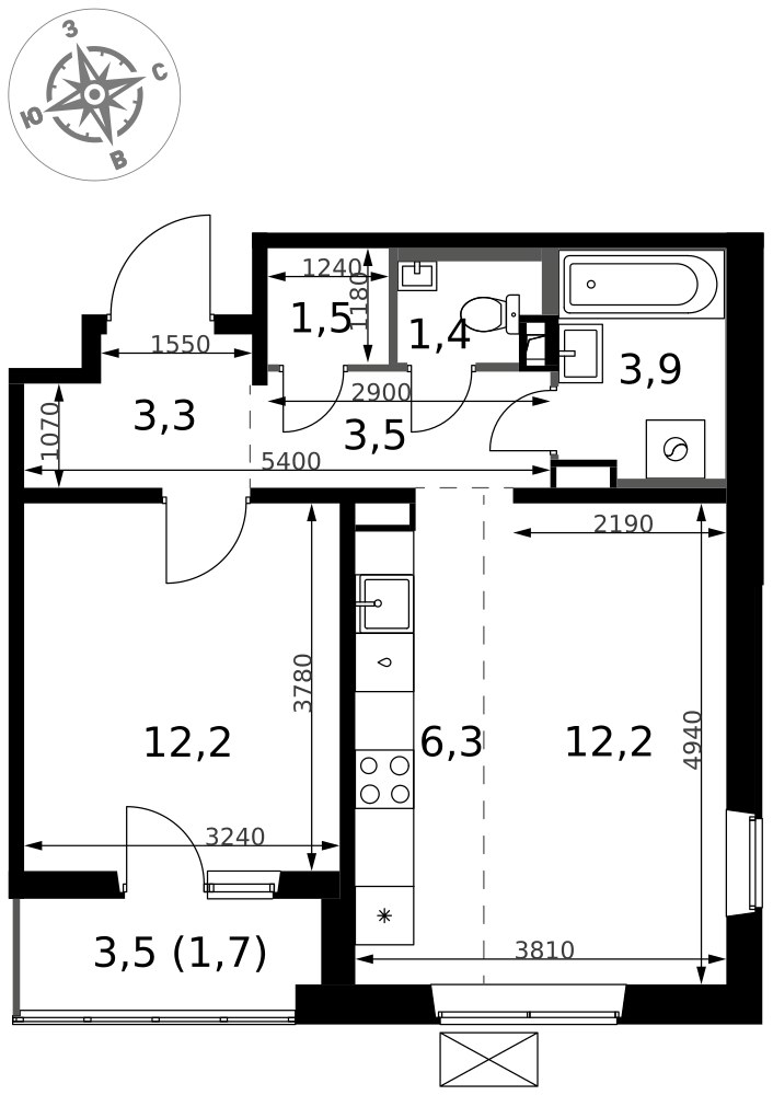 Планировка 46.0 м²