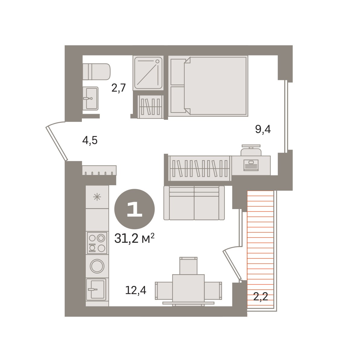 Планировка 31.18 м²