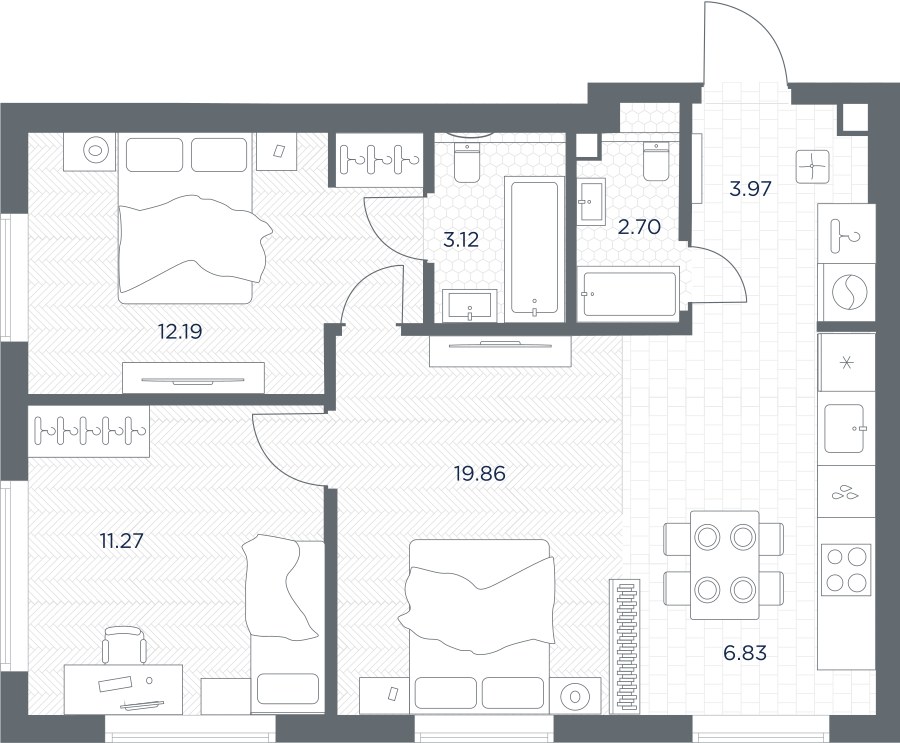Планировка 59.94 м²