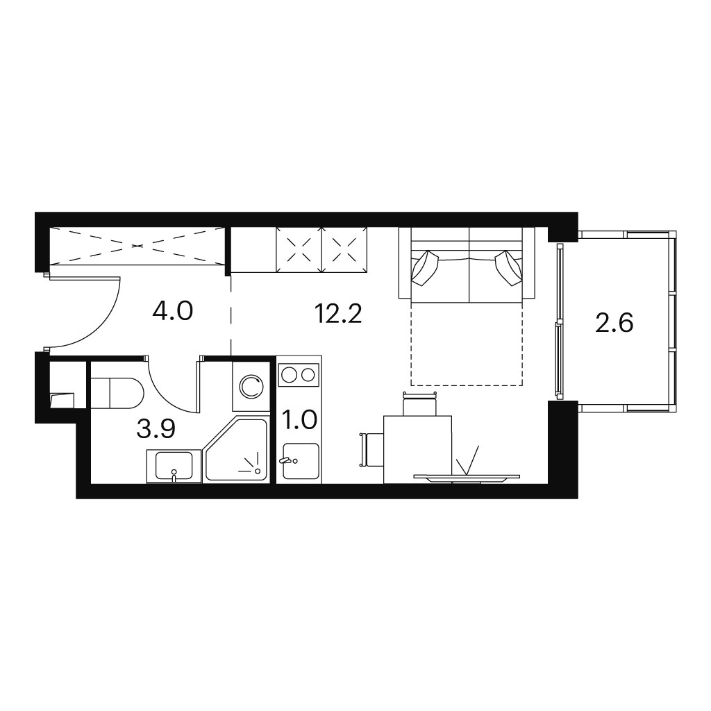 Планировка: 1-комнатная, 23.7 м²