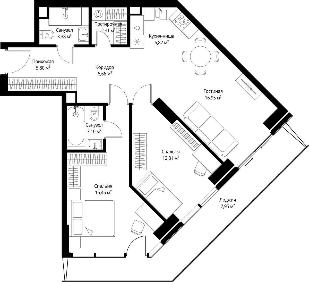 Планировка 82.23 м²