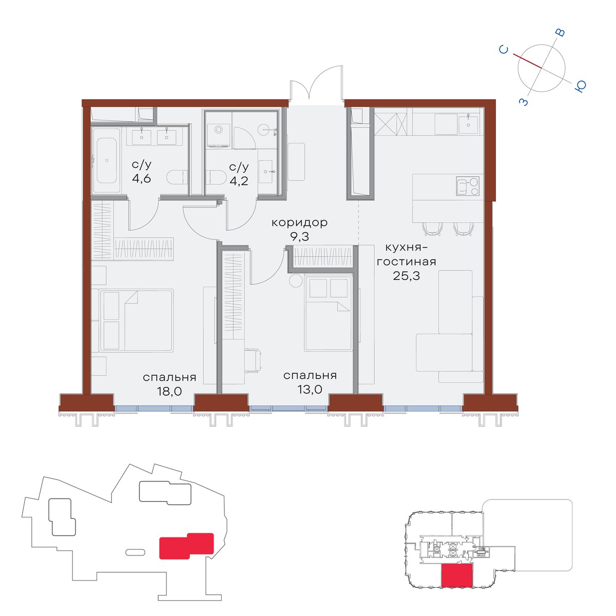 Планировка 74.4 м²