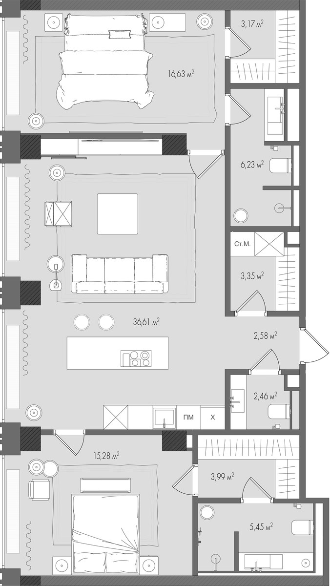 Планировка 95.4 м²