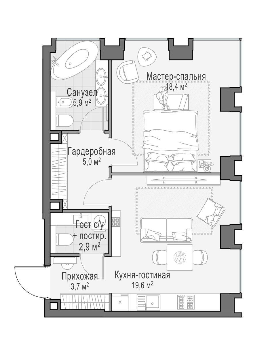 Планировка 55.5 м²