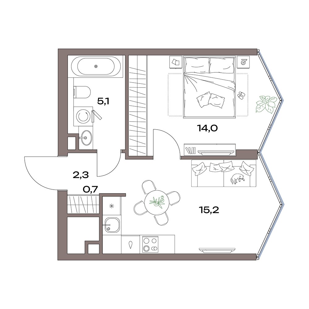 Планировка 37.4 м²
