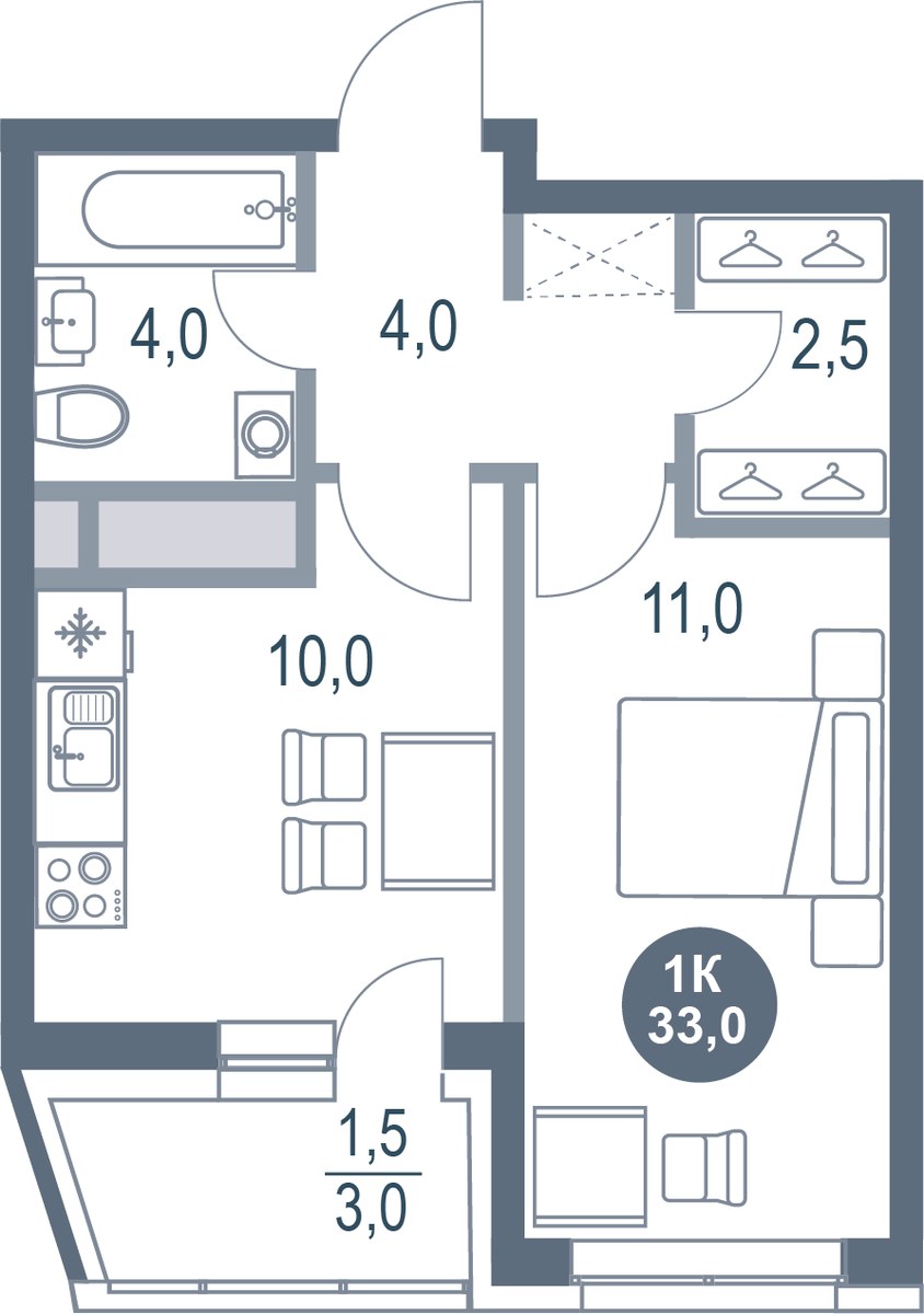 Планировка 33.0 м²