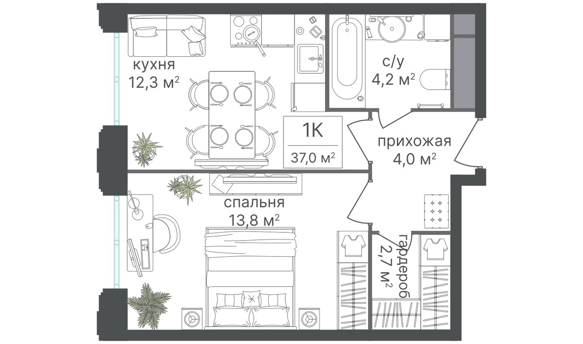 Планировка 36.9 м²