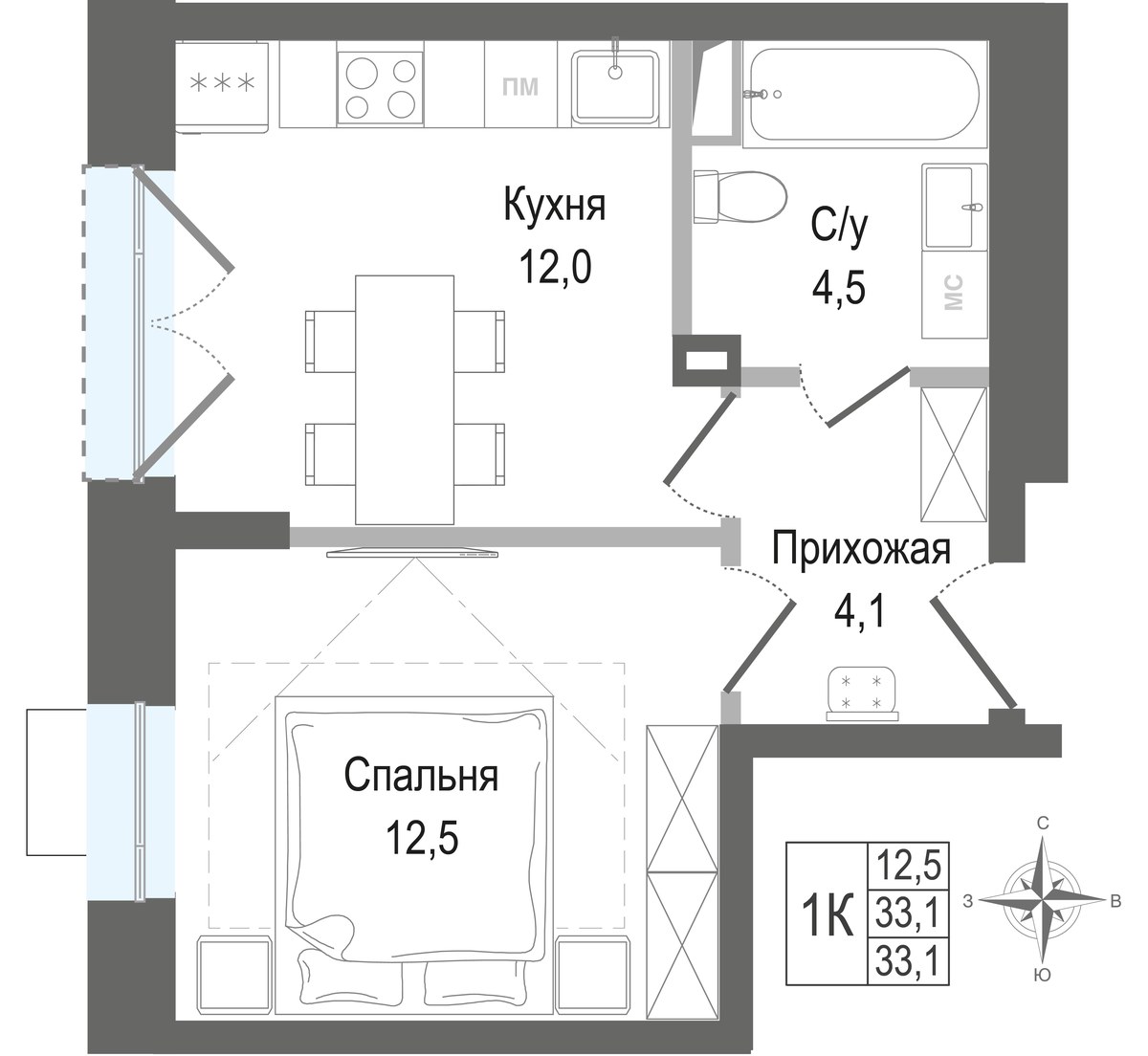 Планировка 33.1 м²