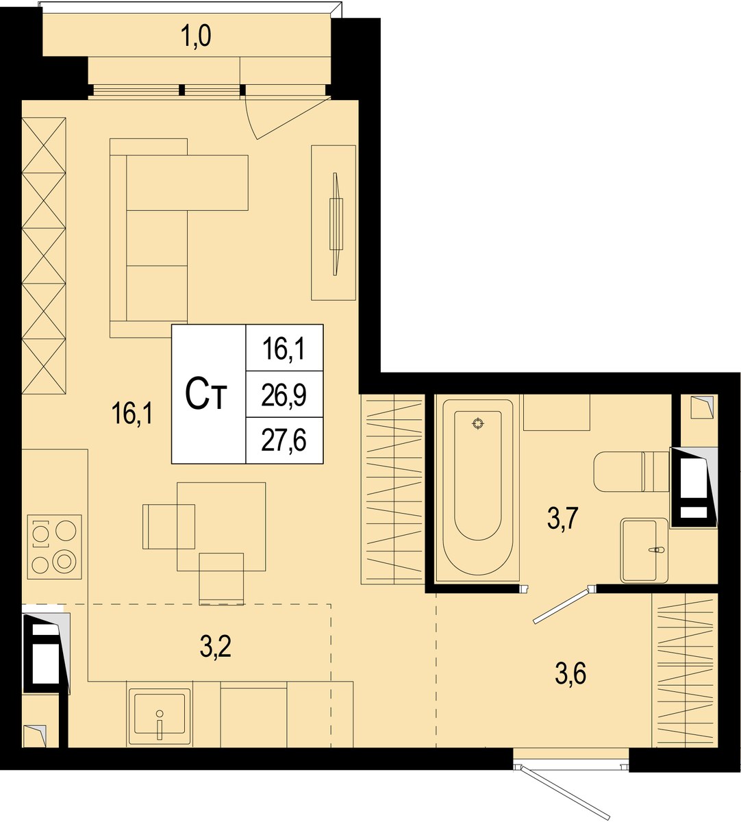 Планировка 27.9 м²