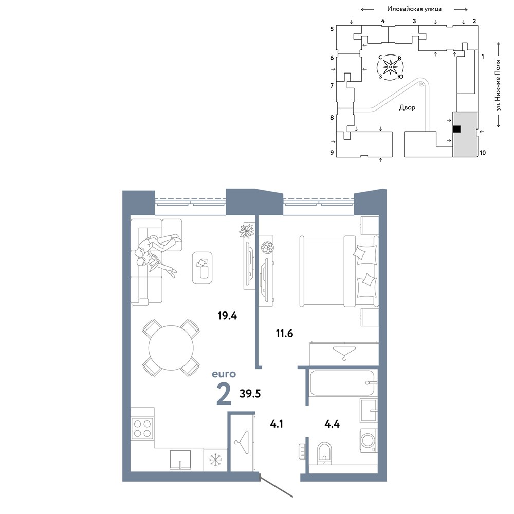 Планировка 39.5 м²