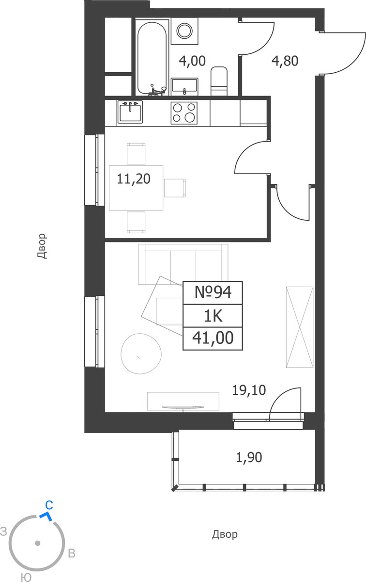 Планировка 41.0 м²