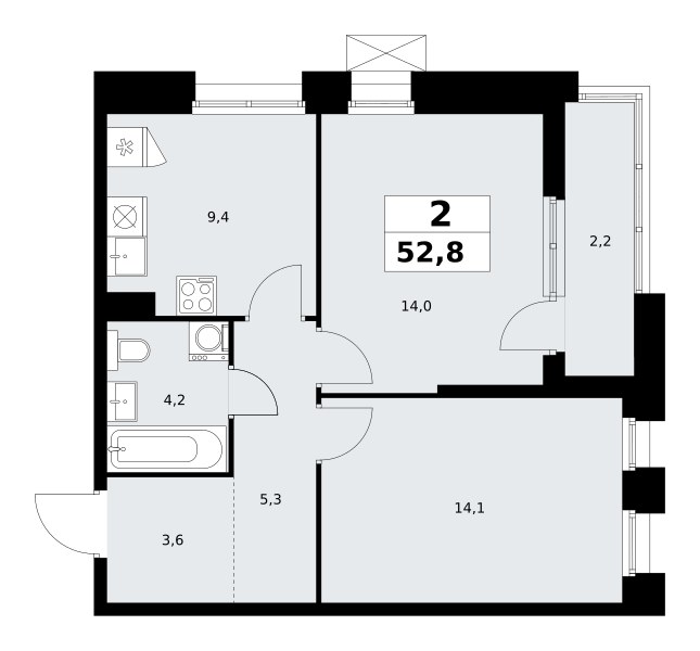 Планировка 52.8 м²