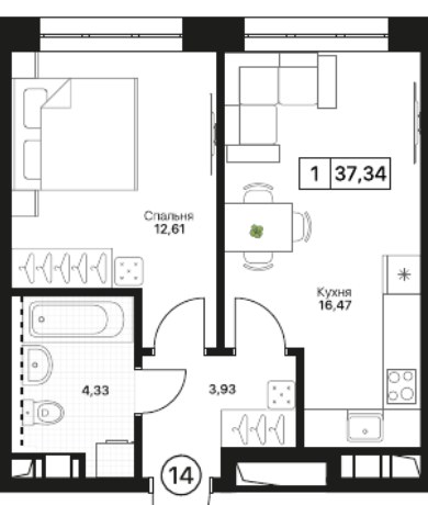 Планировка 37.25 м²