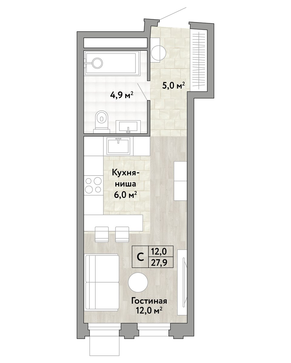 Планировка 27.9 м²