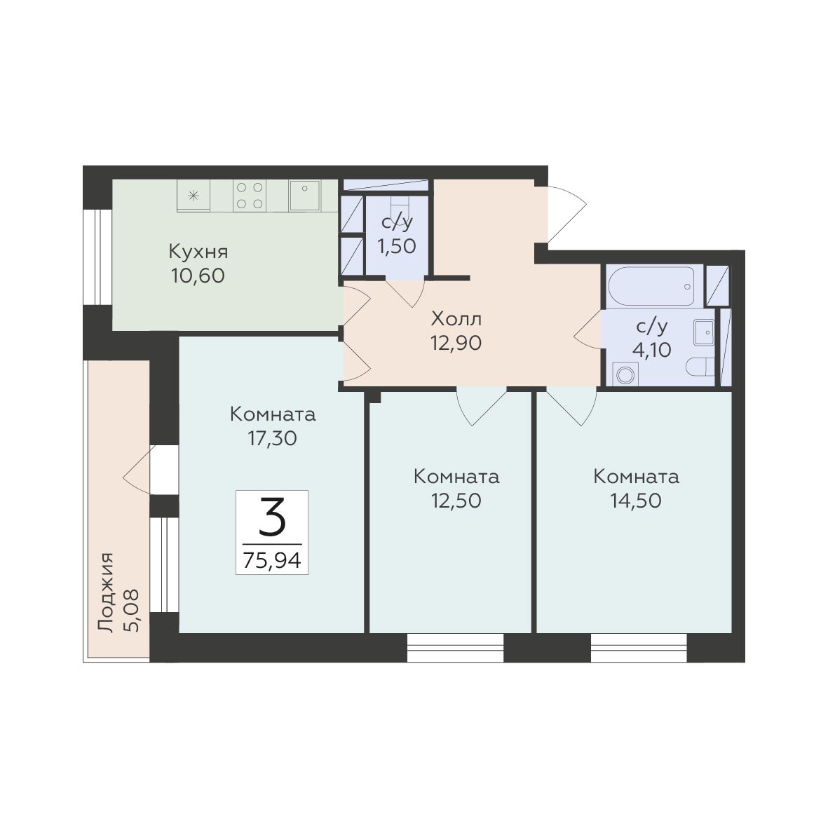 Планировка 75.94 м²