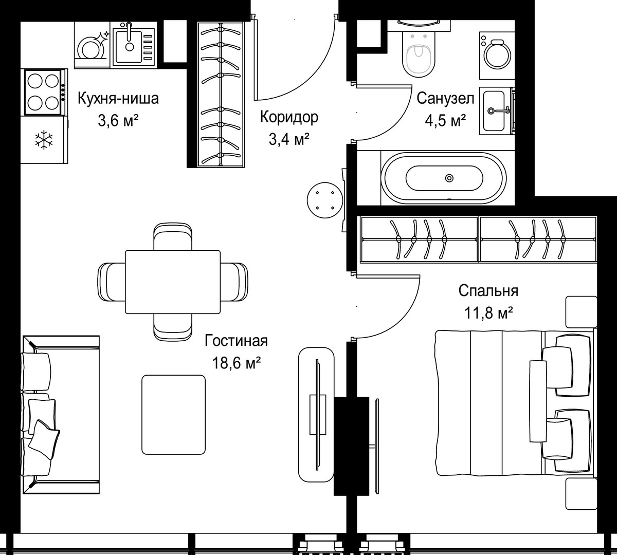Планировка 41.9 м²