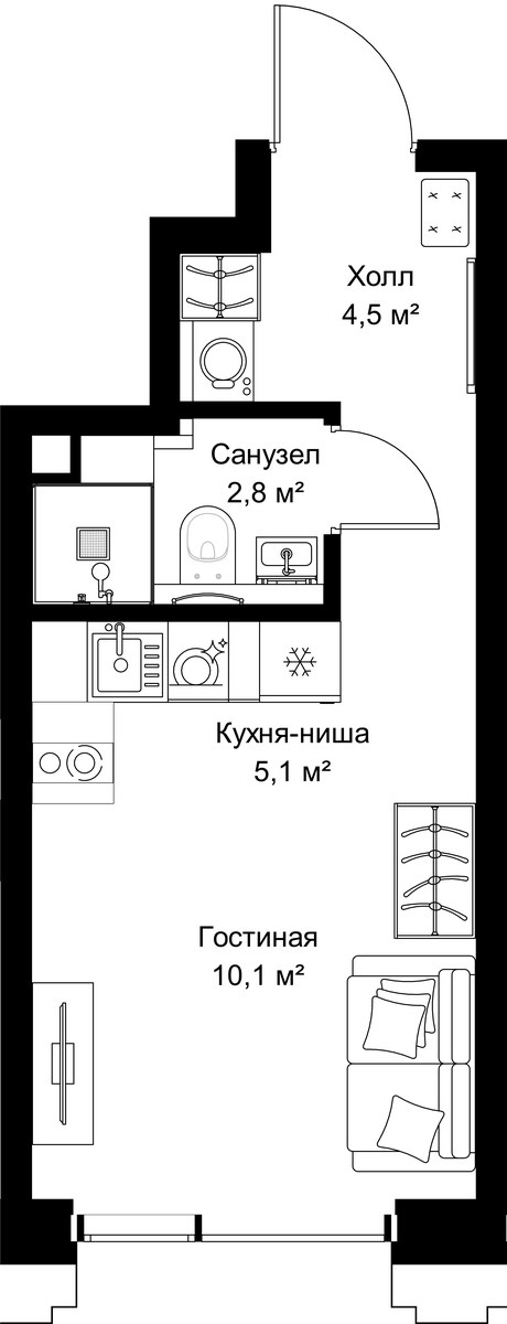 Планировка 22.5 м²
