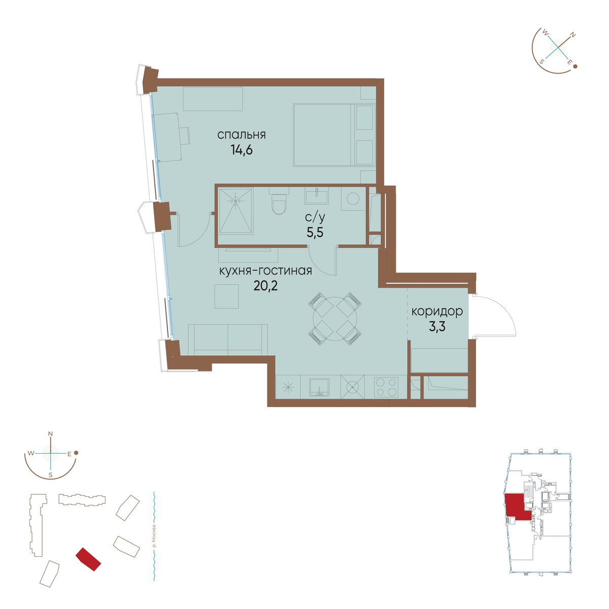 Планировка 43.6 м²