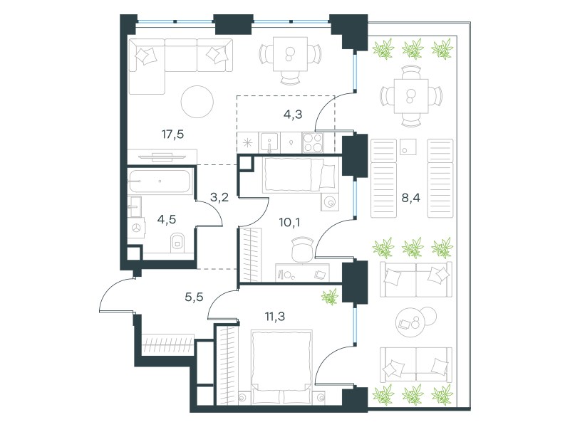 Планировка 64.8 м²