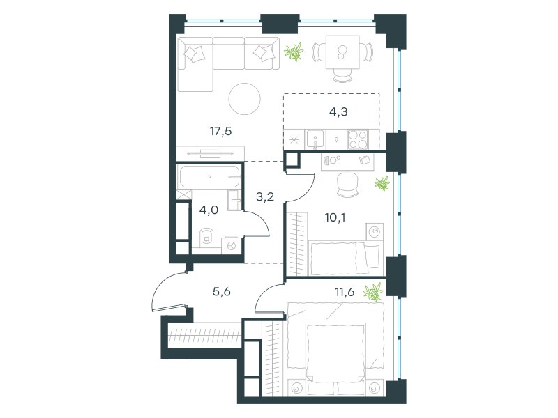 Планировка 56.3 м²