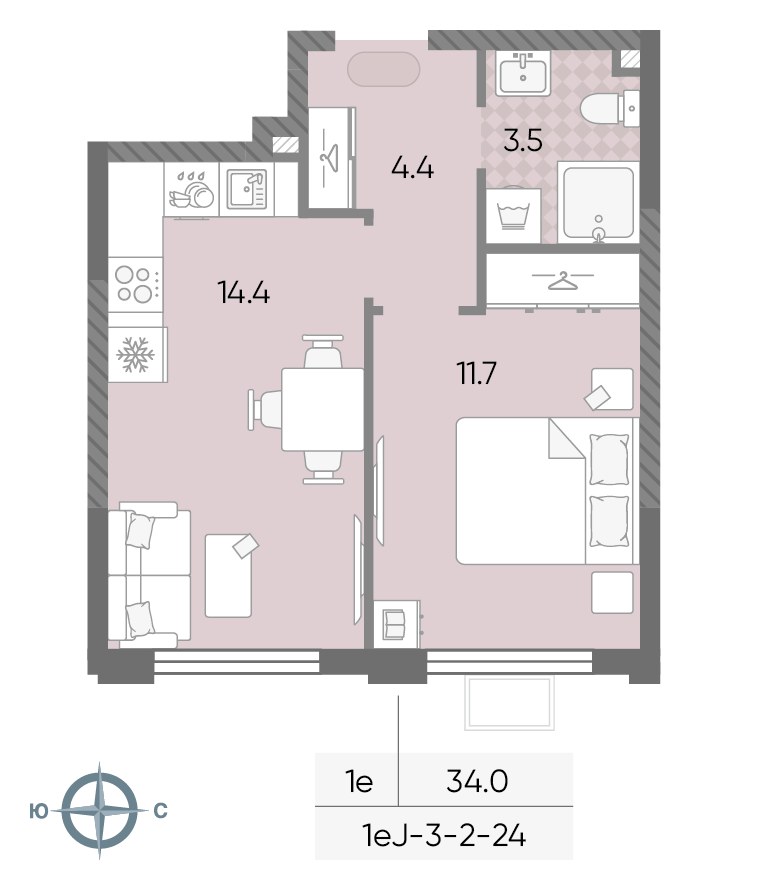 Планировка 34.0 м²