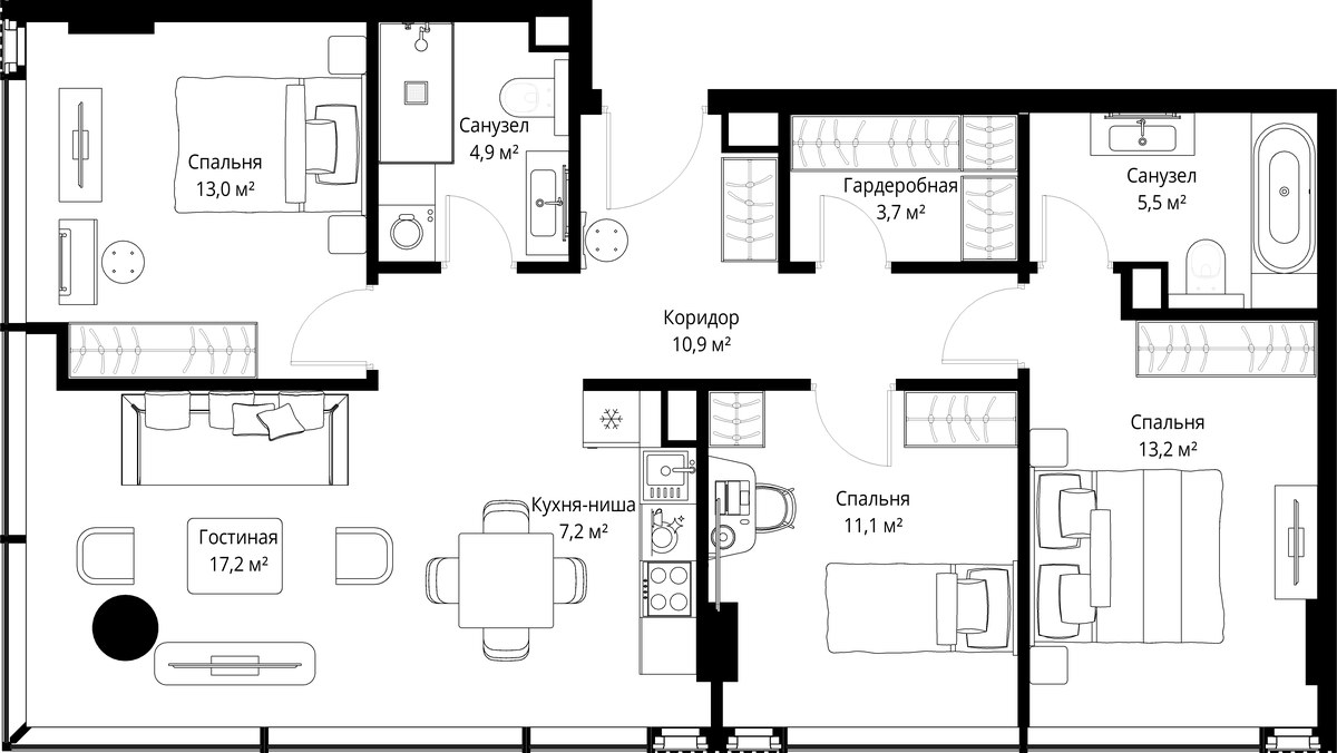 Планировка 86.7 м²