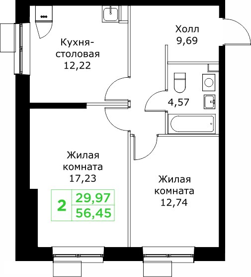 Планировка 56.4 м²