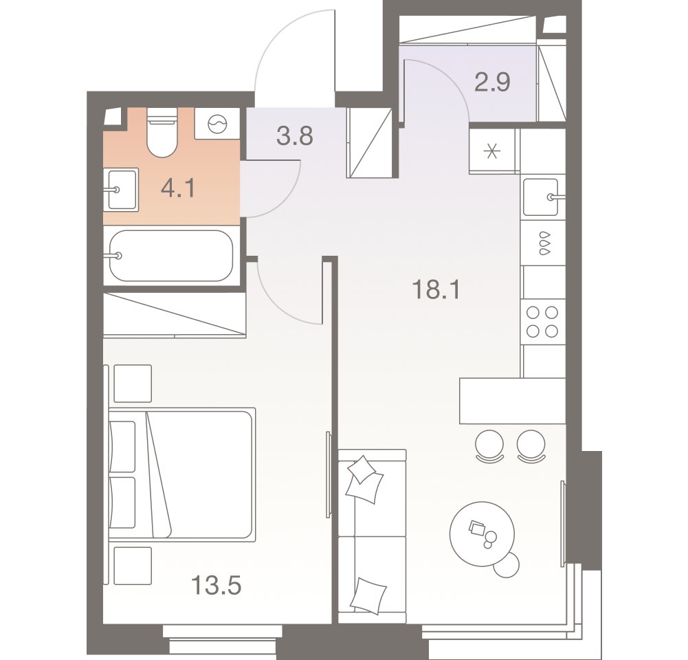Планировка 42.4 м²