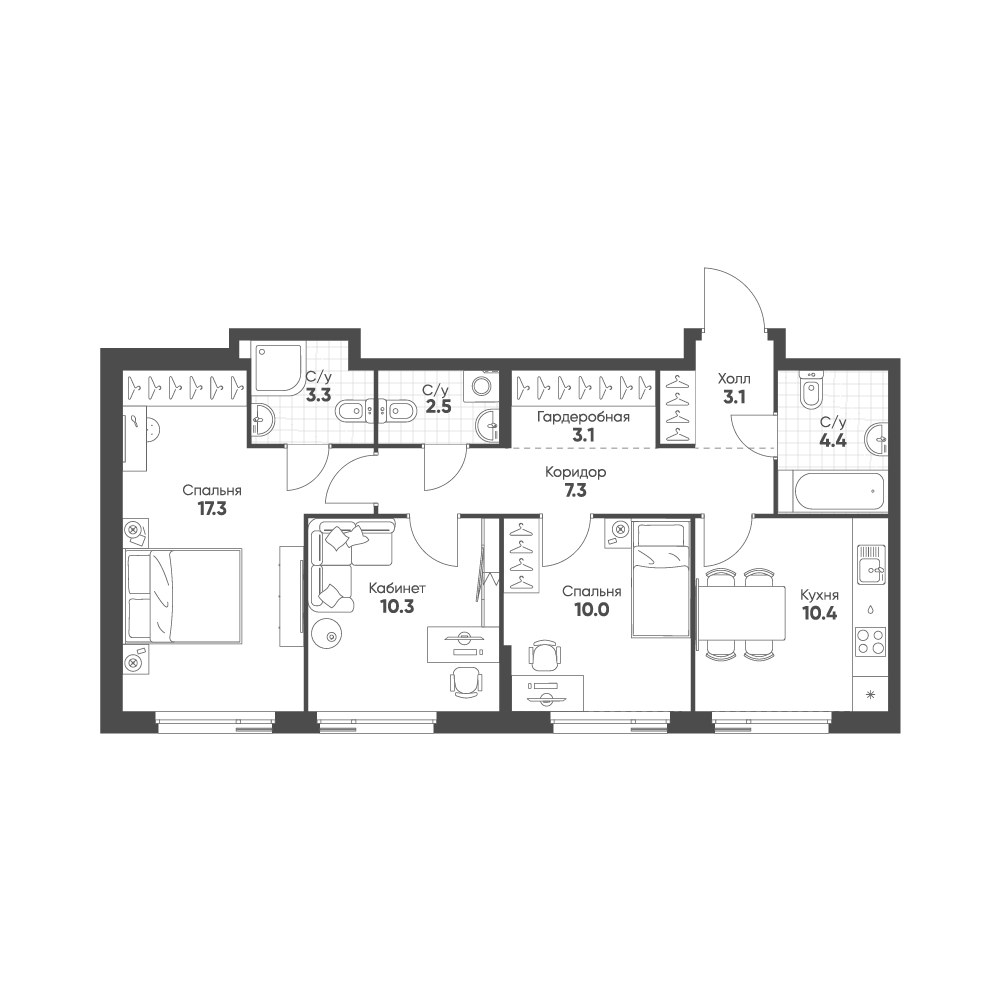 Планировка 71.7 м²