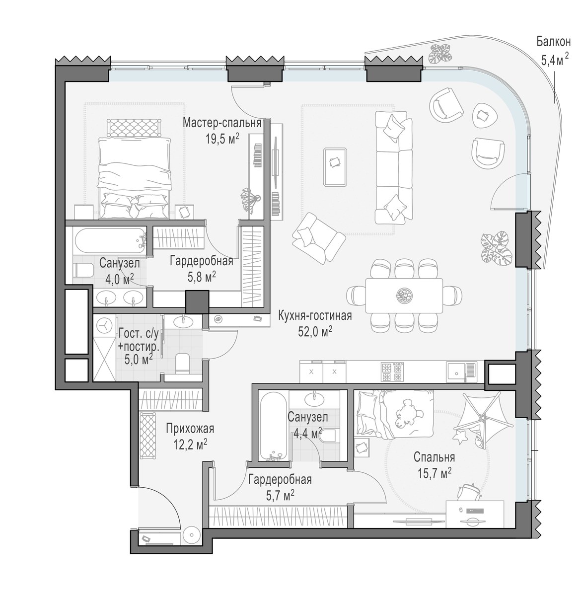 Планировка 125.8 м²