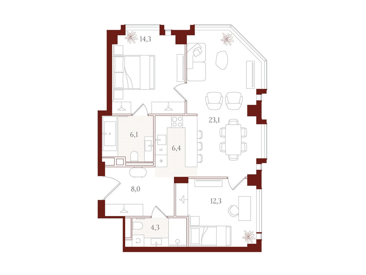 Планировка 74.5 м²