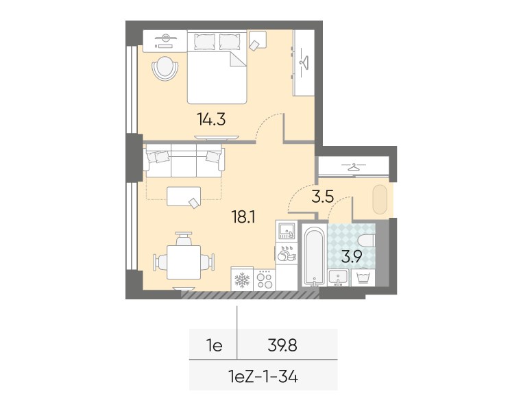 Планировка 39.8 м²